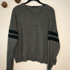 Brandy Melville Grey Sweater With Black Stripes On Sleeves
